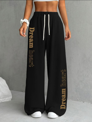 LUGRANTHA Graphic Print Women Black Track Pants