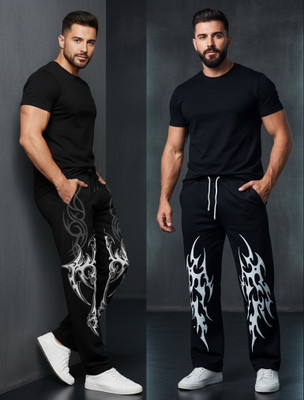 Nikolov Printed Men Black Track Pants