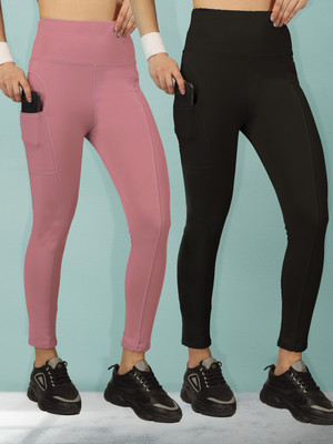 BEYOGINI Solid Women Black, Pink Tights