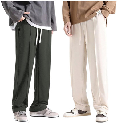 Leriya Fashion Solid Men Green, White Track Pants