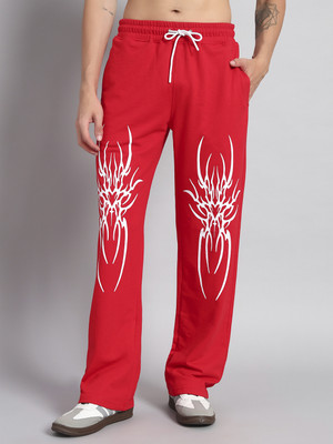 WEARDUDS Solid, Graphic Print Men Red Track Pants