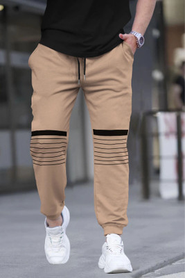 TRIPR Solid, Striped Men Beige Track Pants