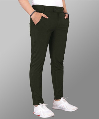 ask Solid Men Dark Green Track Pants