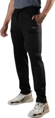 YUNEK Solid Men Black Track Pants