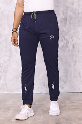 ANAND Solid, Self Design, Striped, Chevron/Zig Zag Men Dark Blue Track Pants