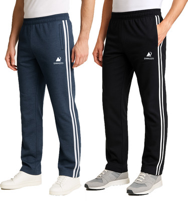 Diwazzo Printed Men Light Blue, Black Track Pants