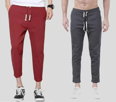 Retailmart Solid Men Maroon, Grey Track Pants