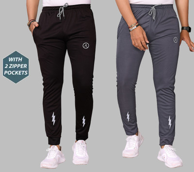 ANAND Printed Men Black, Grey Track Pants