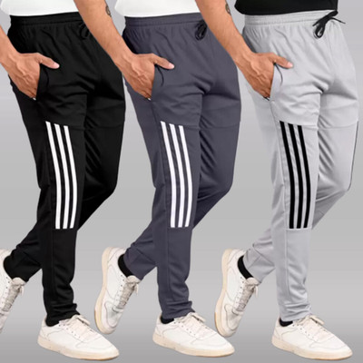 CLOWZED Striped Men Black, Grey, Grey Track Pants