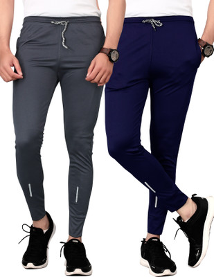 PS Traders Solid Men Dark Blue, Grey Track Pants
