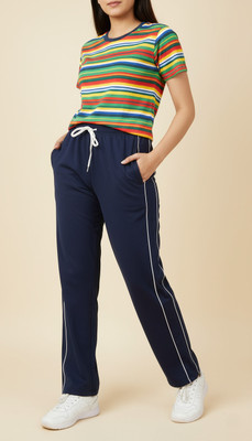 Loomlab Striped Women Dark Blue Track Pants