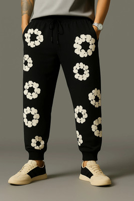 Soul Beez Floral Print Men Black, White Track Pants