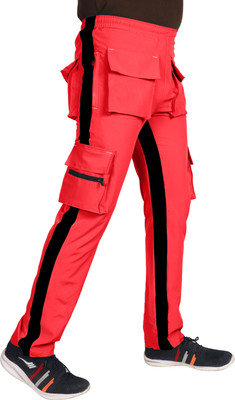 HoC Self Design Men Red Track Pants