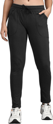 Multiwa Solid Women Black Track Pants