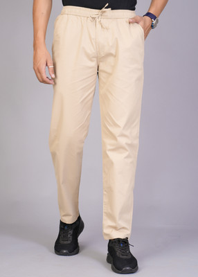 M BOX Solid Men Beige Track Pants
