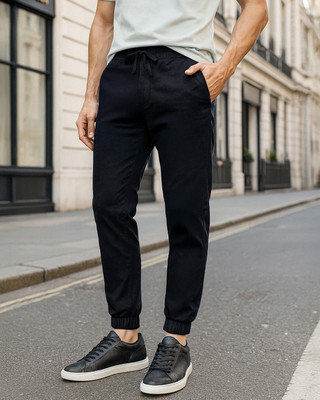 BEWAKOOF Solid Men Black Track Pants