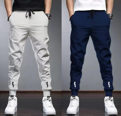 Riksaw Chevron/Zig Zag Men Grey, Dark Blue Track Pants