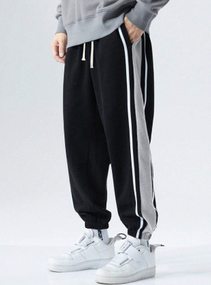 coastal clothier Self Design, Striped Men Black Track Pants