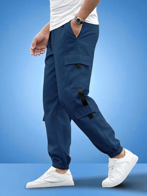 NIVEDANM Self Design Men Blue Track Pants