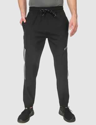 Fitinc Solid Dry Fit Track Pants with 2 Side Pockets for Gym, Yoga, Running and Hiking Striped Men Black Track Pants