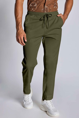 Tribe Solid Men Dark Green Track Pants