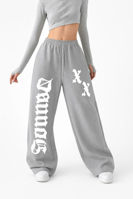 LUGRANTHA Graphic Print Women Grey Track Pants