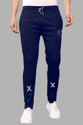 Anand Solid, Self Design, Striped, Chevron/Zig Zag Men Dark Blue Track Pants