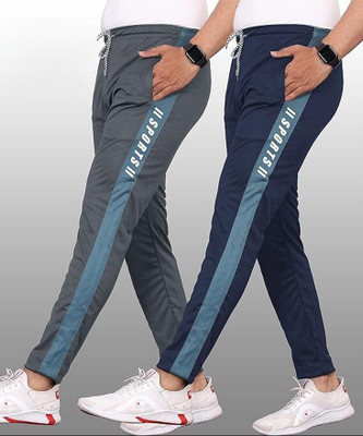 Cronix Striped Men Grey, Dark Blue Track Pants