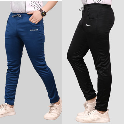 pelton Solid Men Light Blue, Black Track Pants