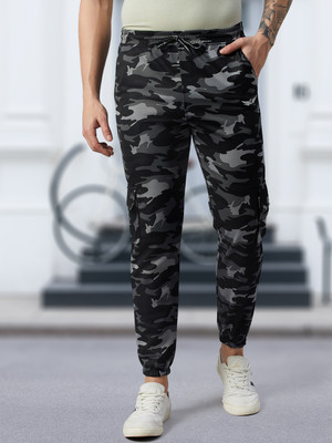 Chrome & Coral Printed Men Black, Grey Track Pants
