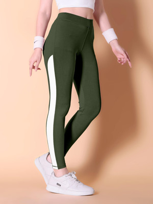 NEXSUS APPARELS Striped Women Dark Green Tights