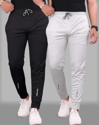 Rm Sports Solid Men Black, White Track Pants