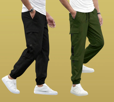 GIBBONTE Self Design Men Black, Olive Track Pants
