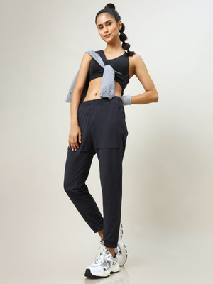 TECHNOSPORT Solid Women Black Track Pants