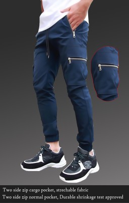 JUGULAR Solid Men Dark Blue Track Pants