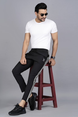 jorkk Striped Men Black Track Pants