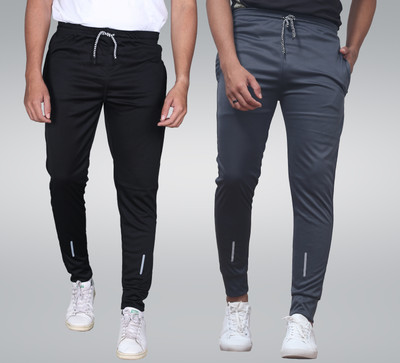 Cronix Solid Men Black, Grey Track Pants