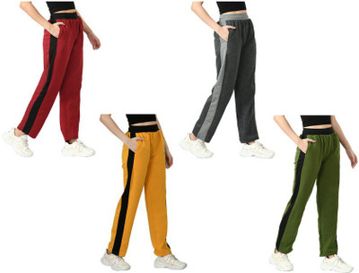 Indistar Striped Women Maroon, Silver, Green Track Pants