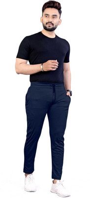 ask Solid Men Blue Track Pants