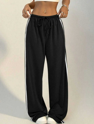 MS BOTTOM Solid Women Black Track Pants