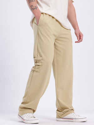 Glitchez Solid Men Beige Track Pants