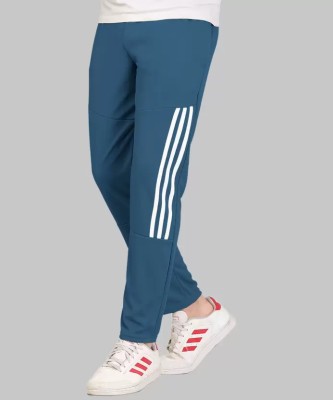 POPLENS Striped Men Blue, White Track Pants