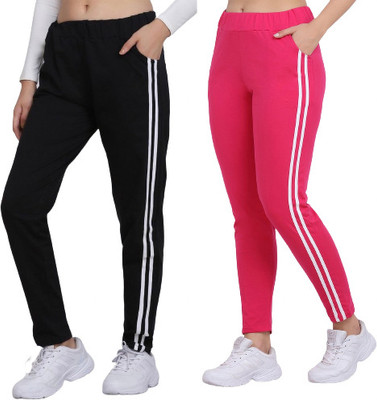 EXOLACE Striped Women Black, Pink Track Pants
