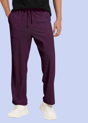 NIVEDANM Solid Men Purple Track Pants