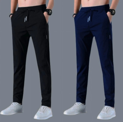 PA FASHION Solid Men Black, Dark Blue Track Pants