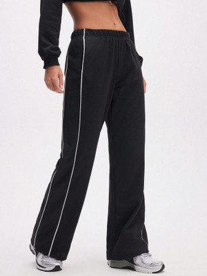 Adokedo Solid, Striped Women Black Track Pants