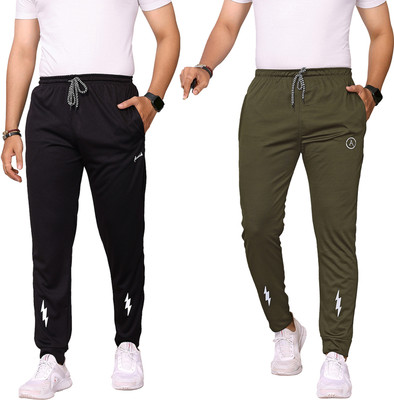 ANAND Printed Men Black, Dark Green Track Pants