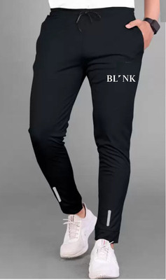 BLYNK Solid, Self Design Men Black Track Pants