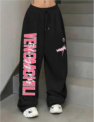 Lveorch Printed Women Black Track Pants
