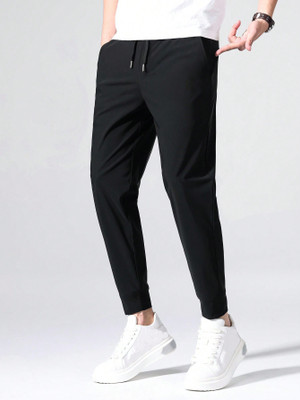 Paralians Solid Men Black Track Pants
